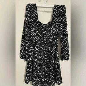 Lola Grace Black Polka Dot Dress | Long Sleeve Midi |Feminine Flowy A-Line Small